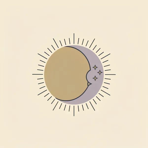The Albedo emblem: a sun disc with a crescent and three stars, on cream.